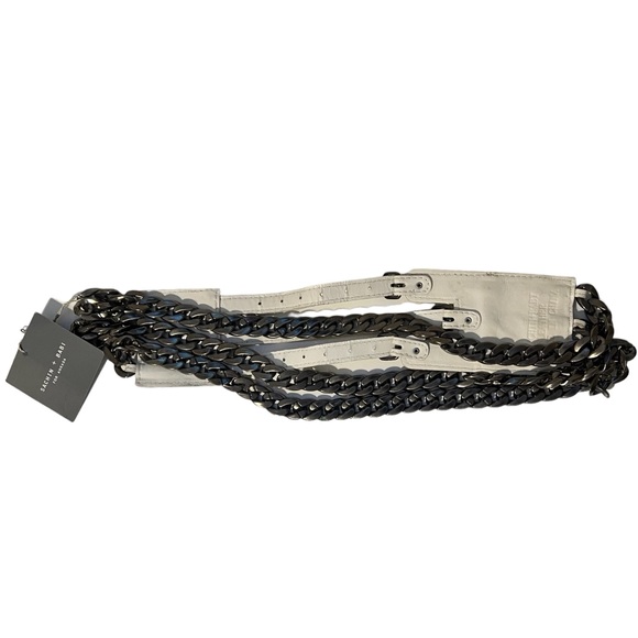 Satchin + Babi White White Leather Plastic Chain Three Loop Belt - Picture 4 of 5